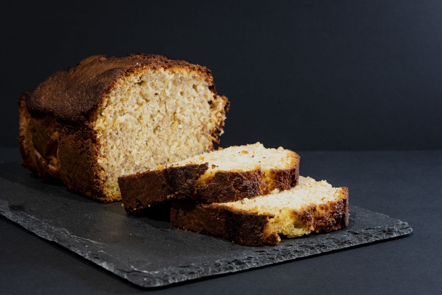 Sliced homemade banana bread