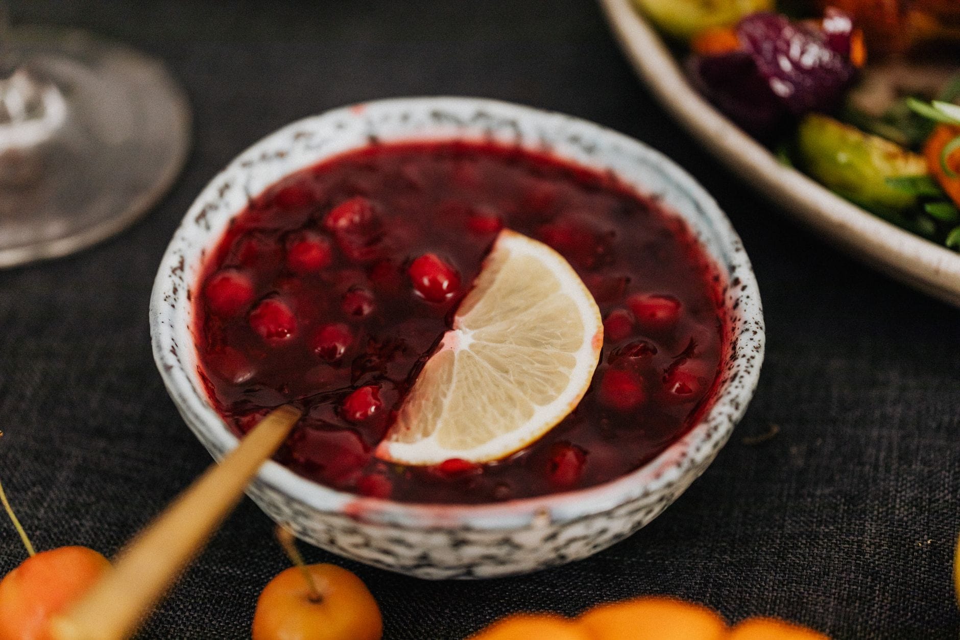 A bowl of cranberry sauce