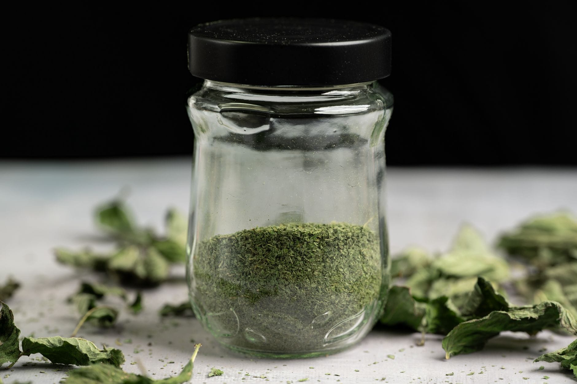 Jars of dried herbs