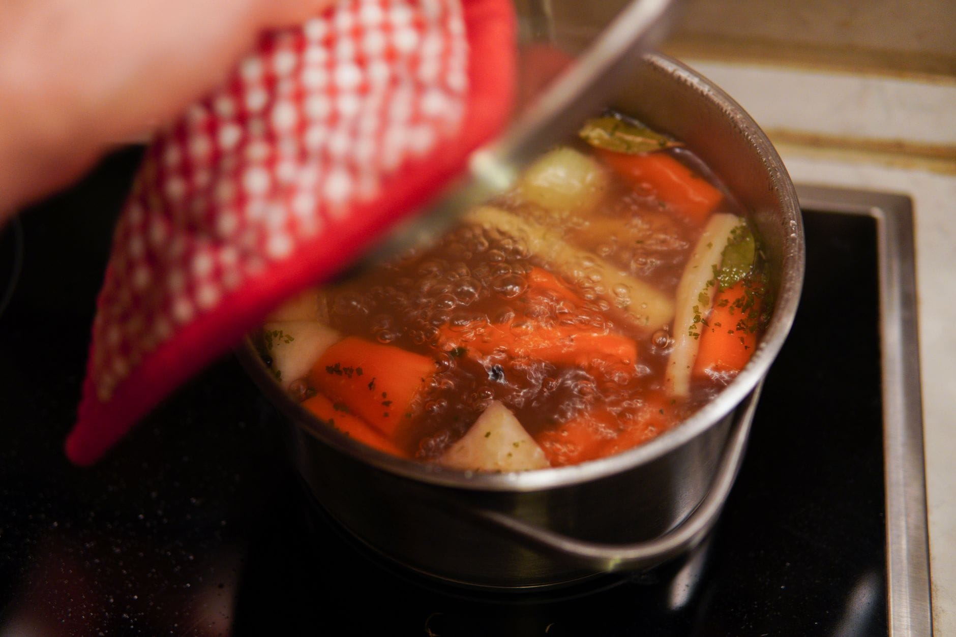 A pot of homemade vegetable soup