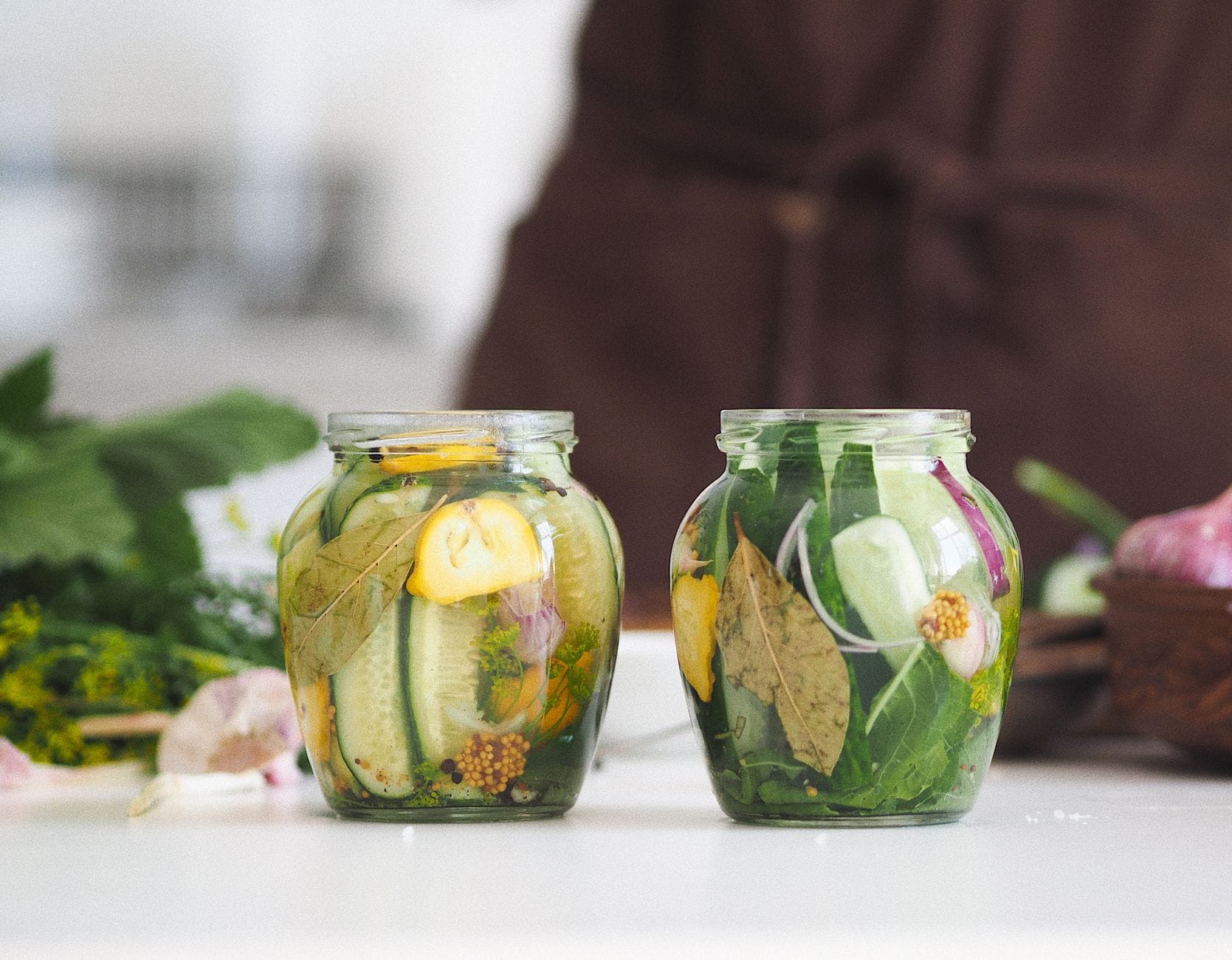 Jars of fermenting vegetables