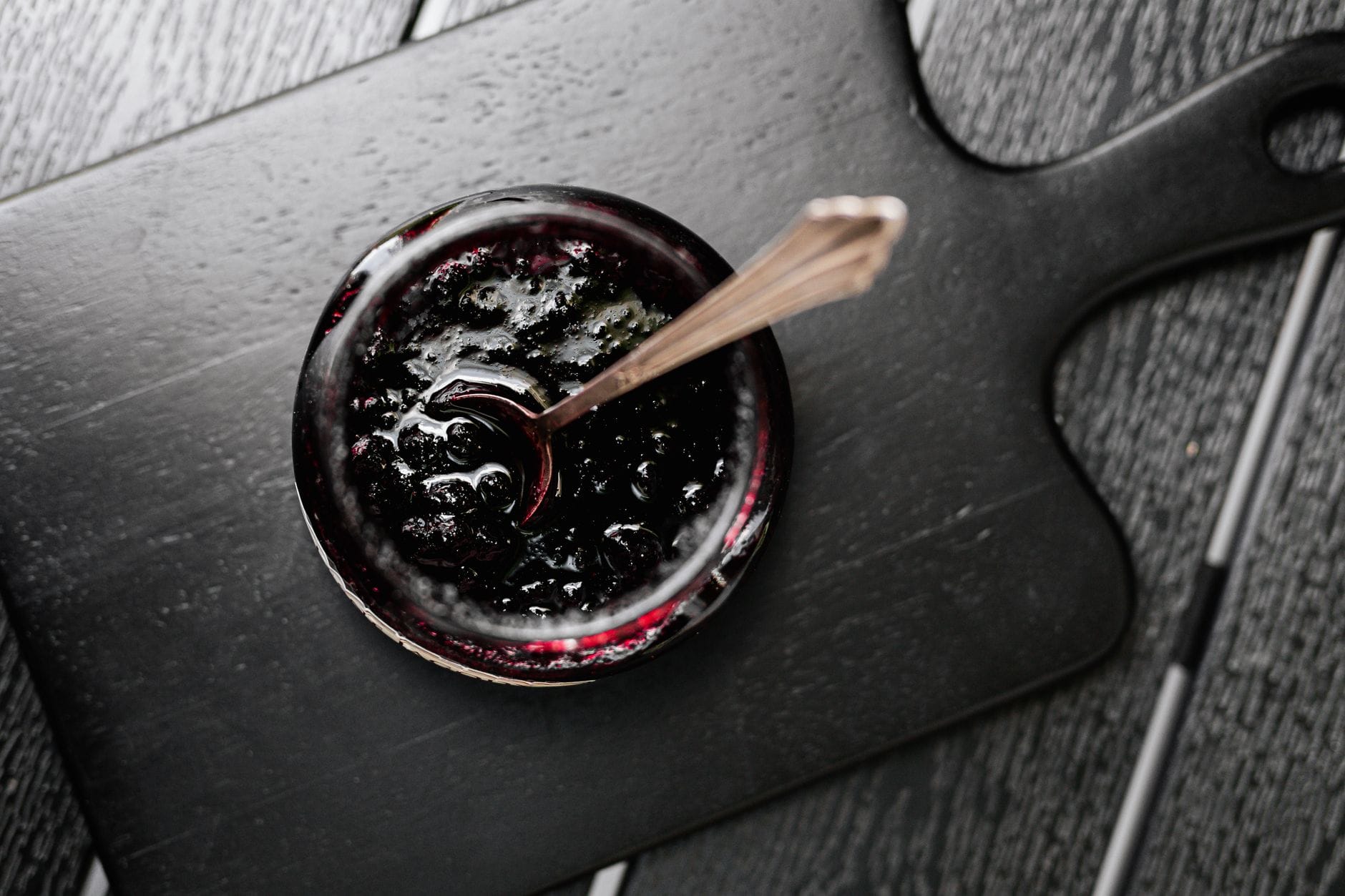 A jar of dark bramble jelly