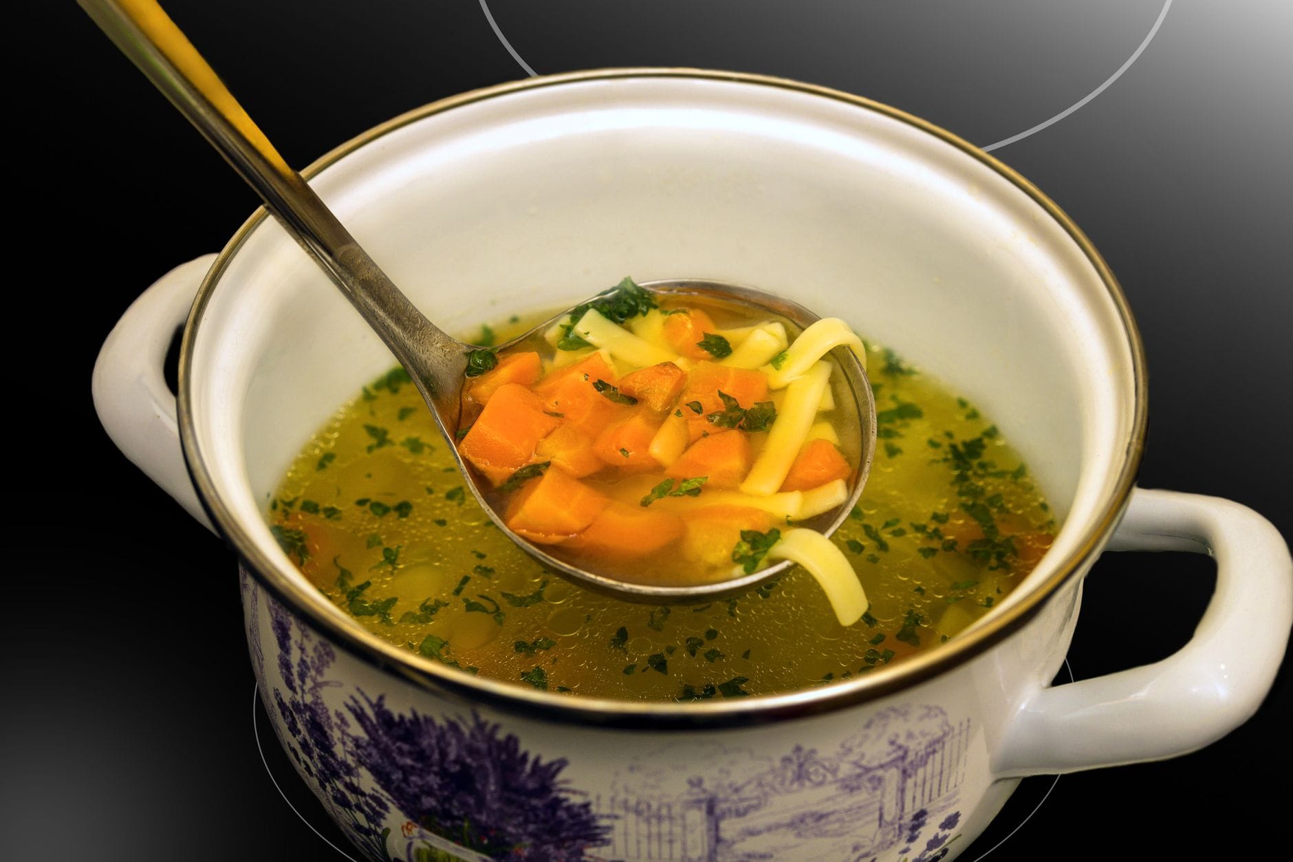 A pot of homemade vegetable stock