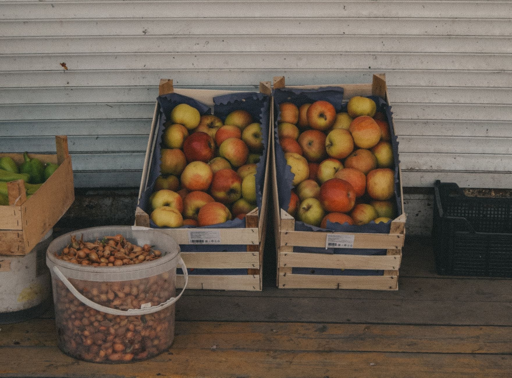 Crates of stored apples