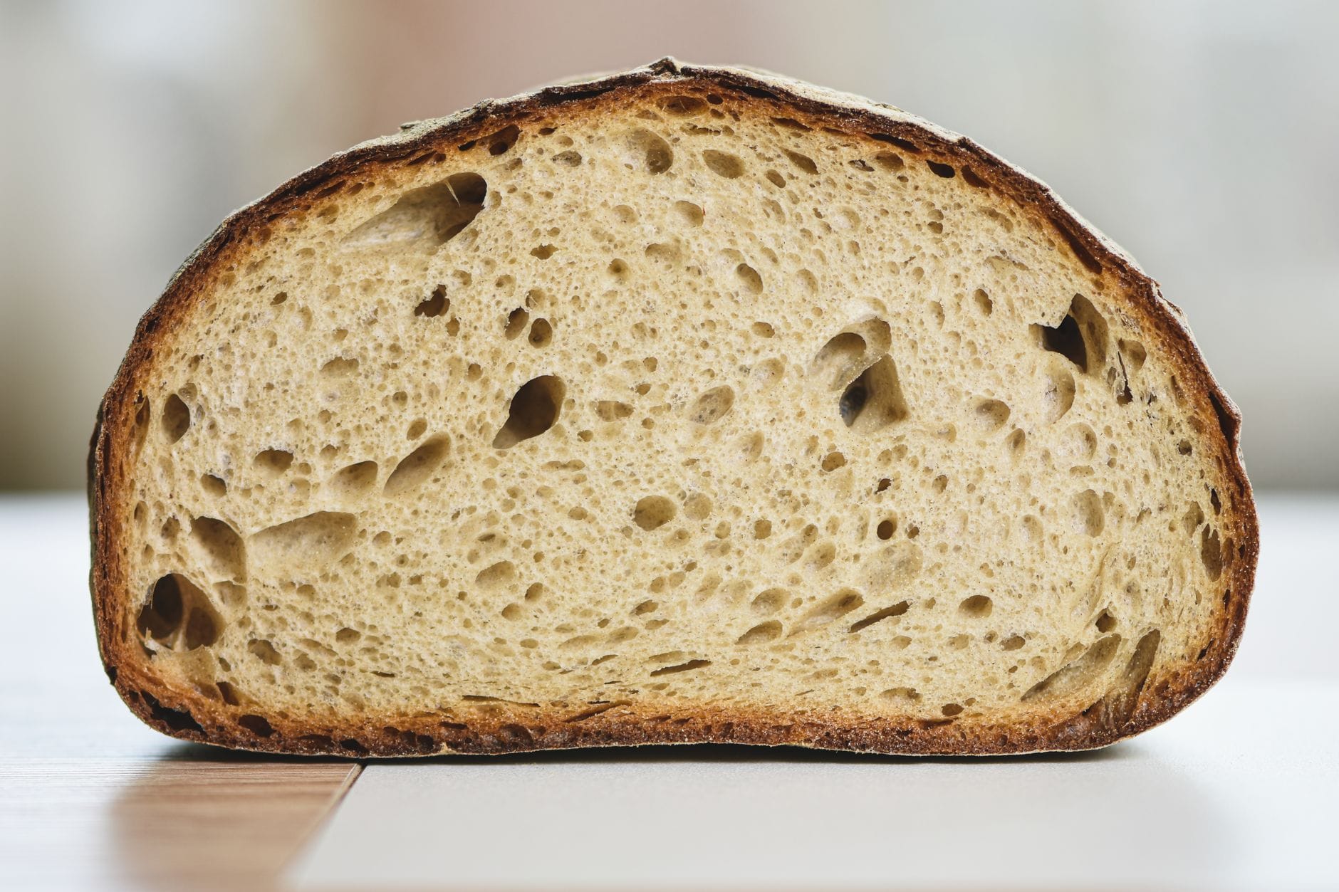 The open crumb of a sourdough loaf