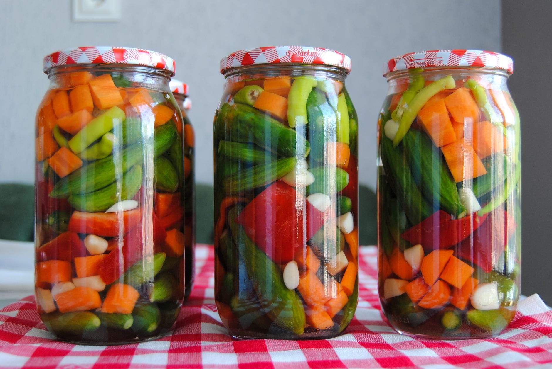 Jars of pickled vegetables