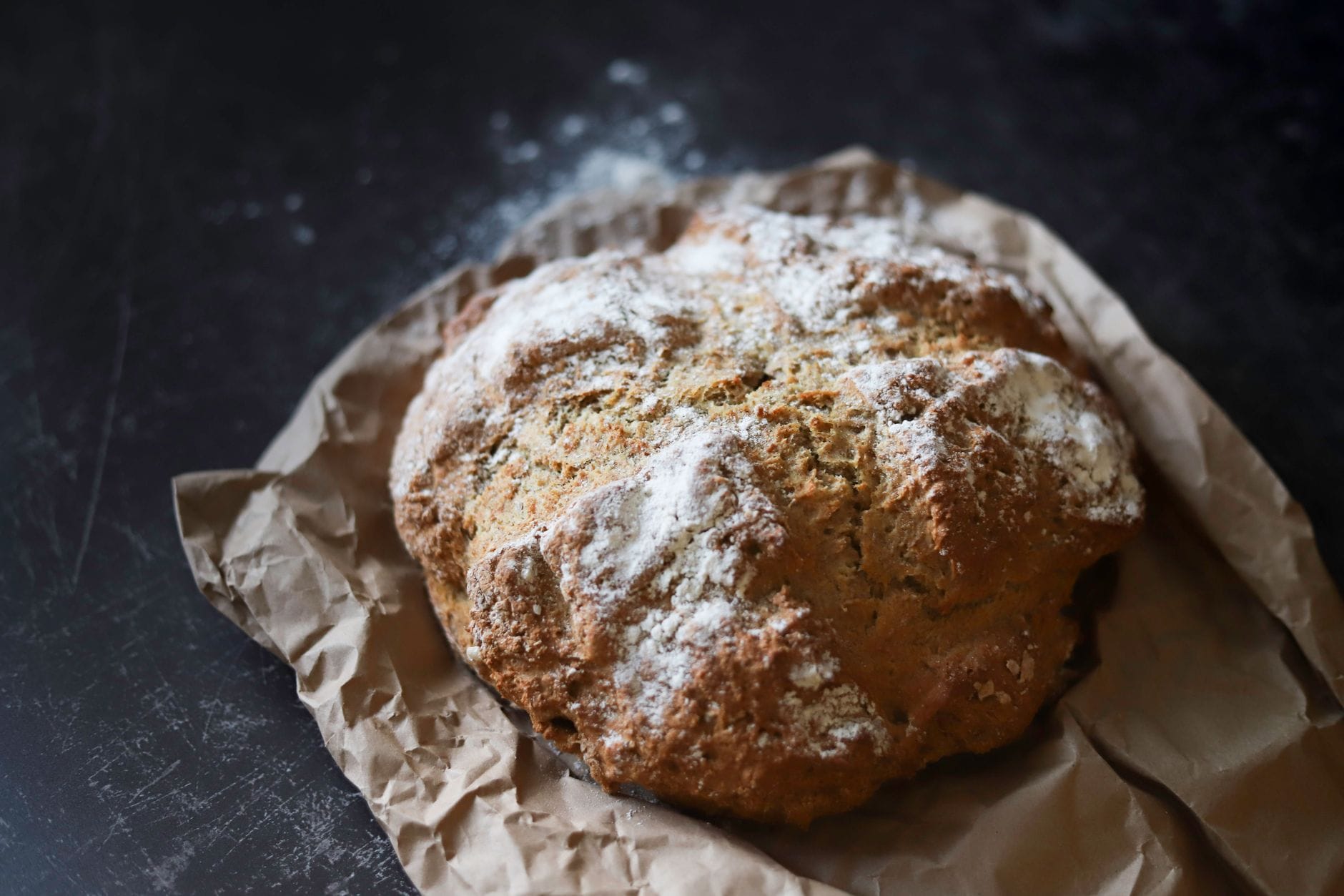 A round of floured soda bread