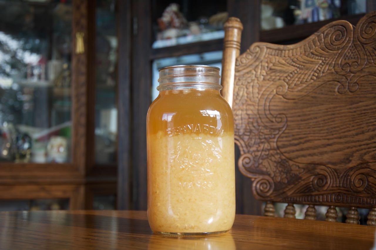 A jar of fermenting water kefir