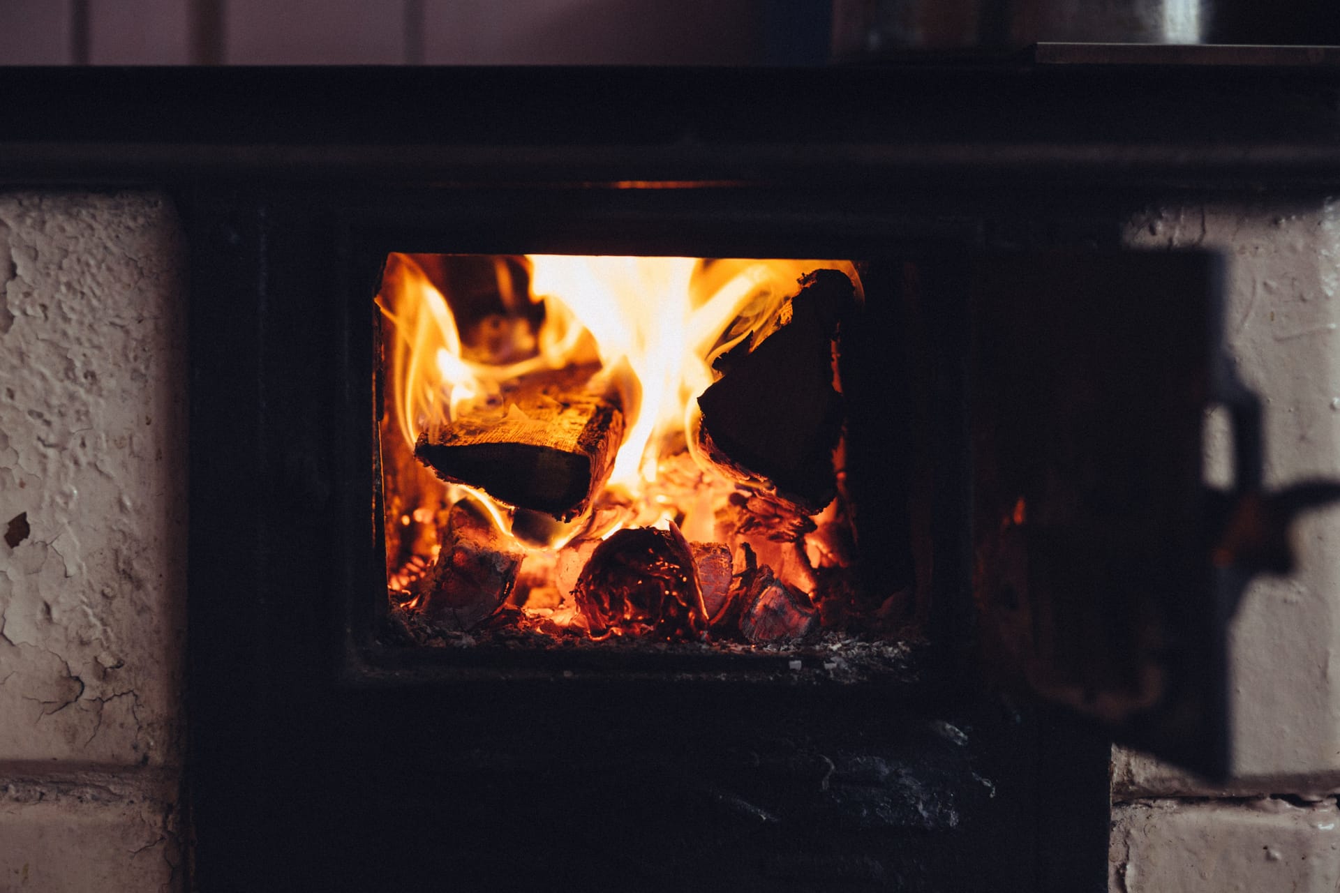 Flames inside a wood-burning stove