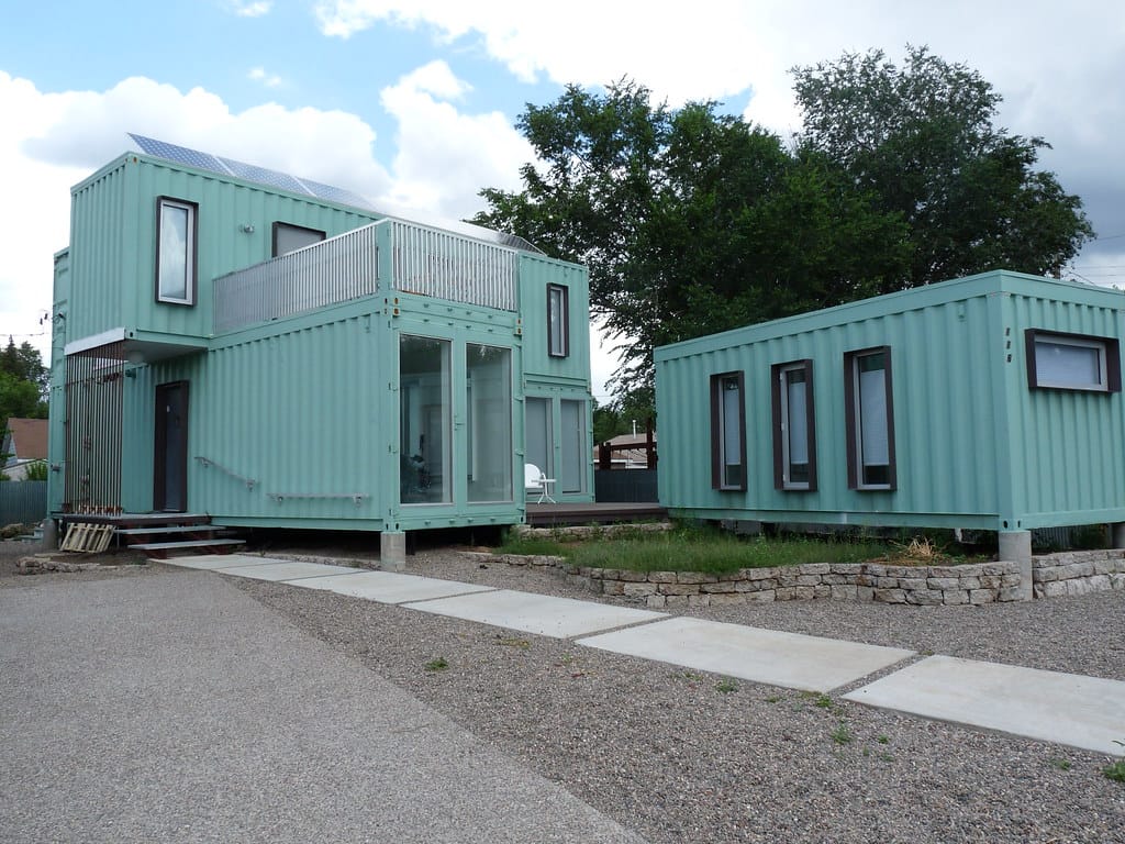 A shipping container home with windows