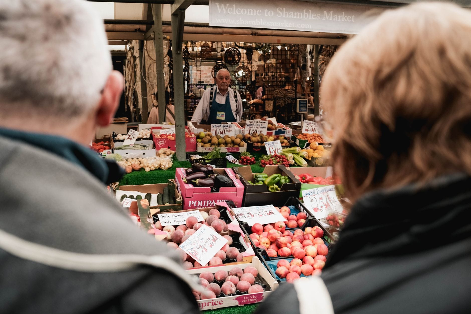 Customers browsing the stalls at York's Shambles Market