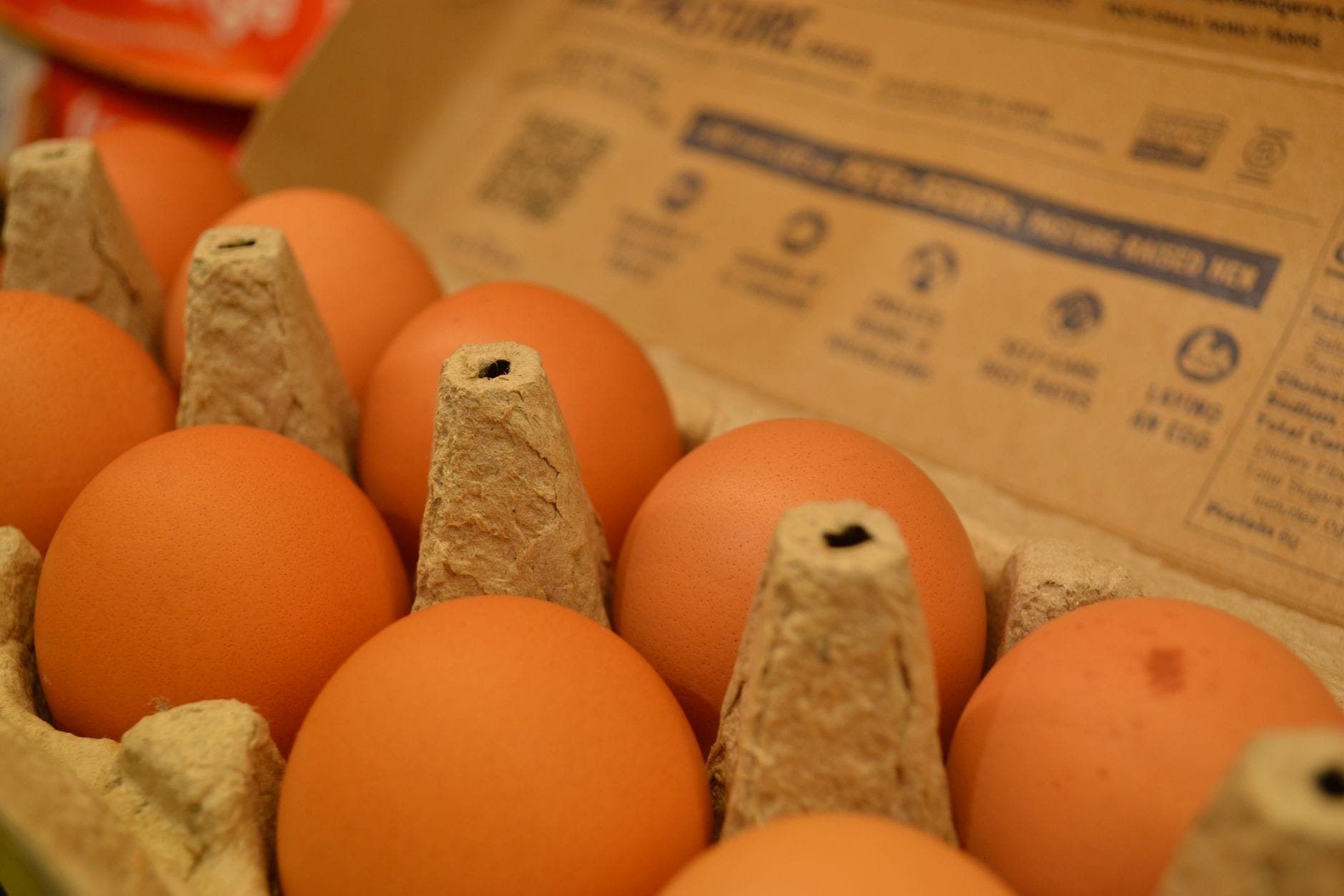 Fresh farm eggs in a cardboard carton
