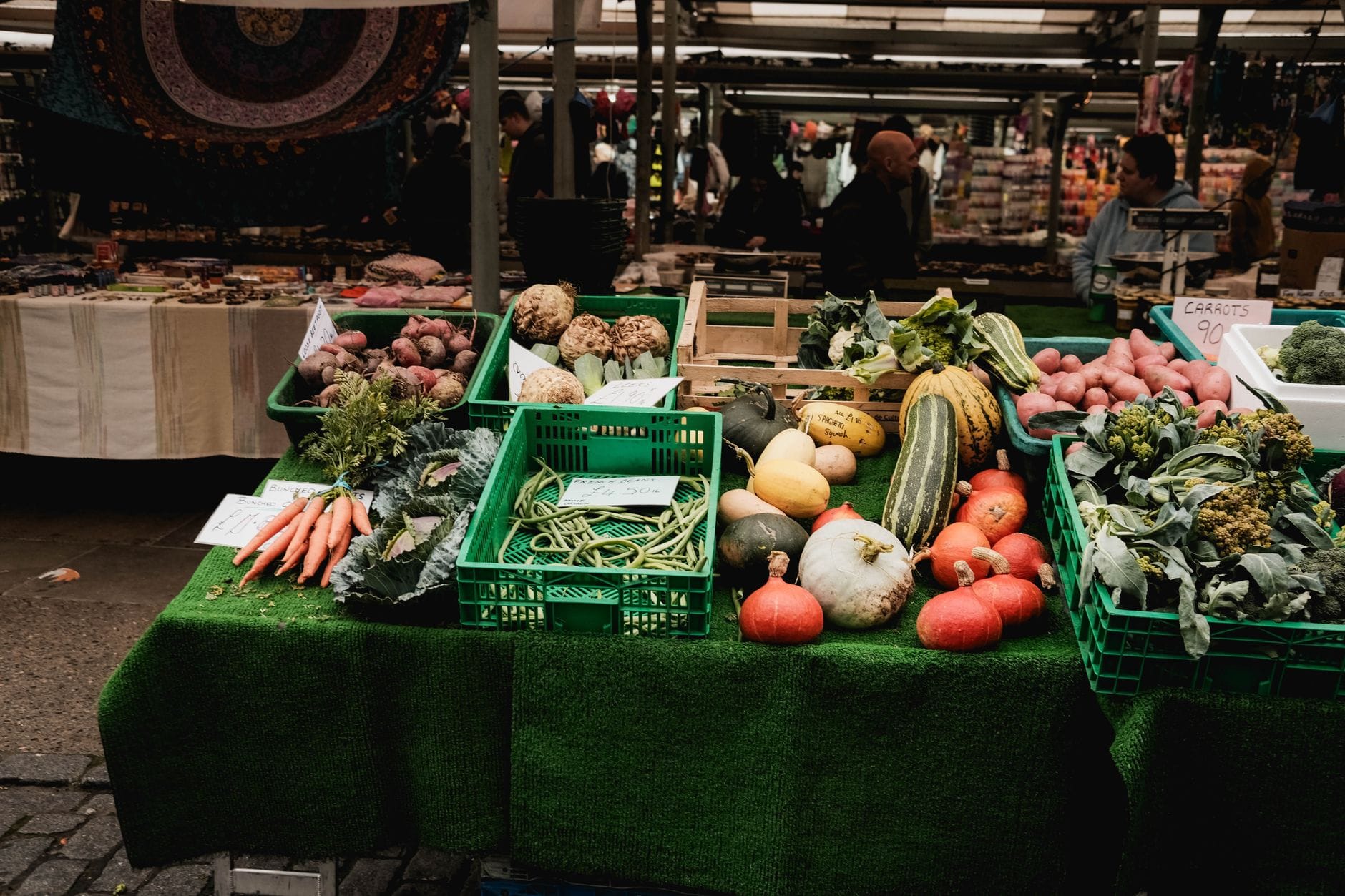 Fresh vegetables on a market stall