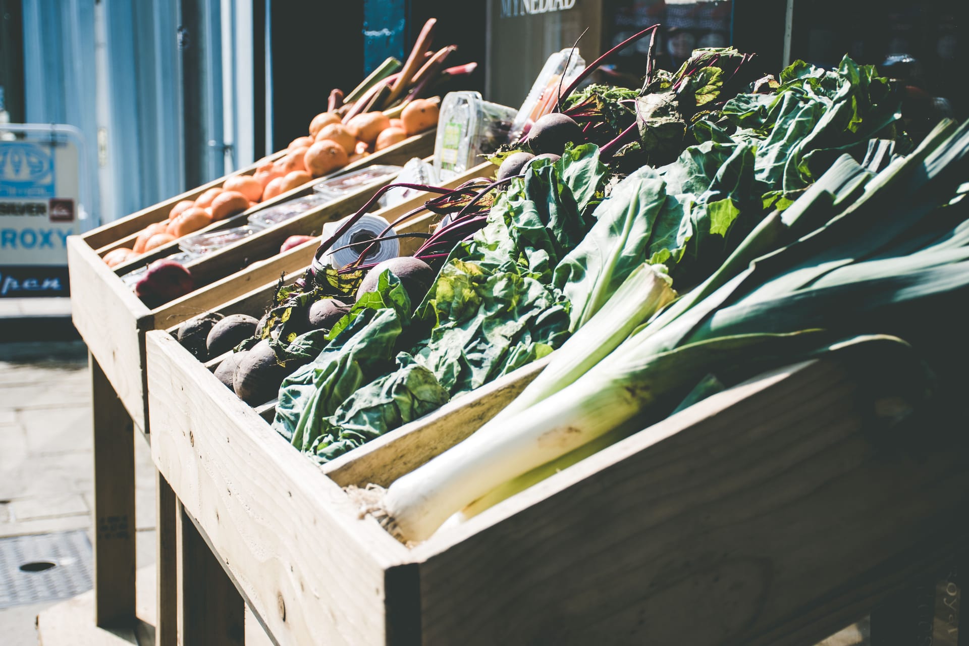 Fresh vegetables at an outdoor market stall